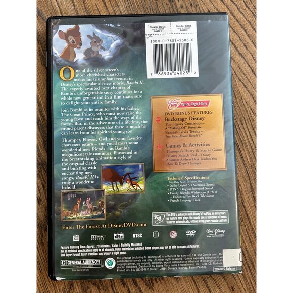 Bambi II 2006 DVD Walt Disney Classic Edition Animated Kids Family Pre-Owned - Picture 4 of 4
